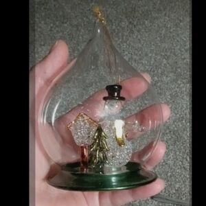 Holiday Glass Dome Ornament with Green Trees and Snowman